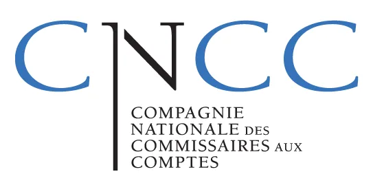 Logo de la CNCC avec les lettres bleues « CNCC » et le texte noir « Compagnie Nationale des Commissaires aux Comptes » en bas.