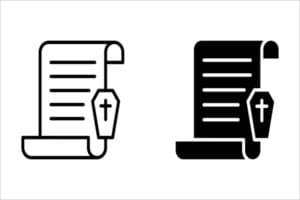 Deux icônes représentant un parchemin sur lequel figure un cercueil orné d'une croix, disponibles à la fois en version contour et en version remplie.